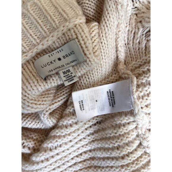 Lucky Brand Balloon Sleeve Open Front Cable Knit Cardigan Cream - Picture 7 of 7